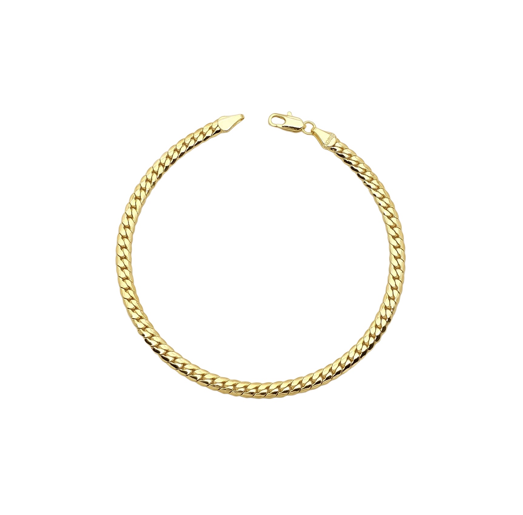 Gold chain bracelet on a white background
