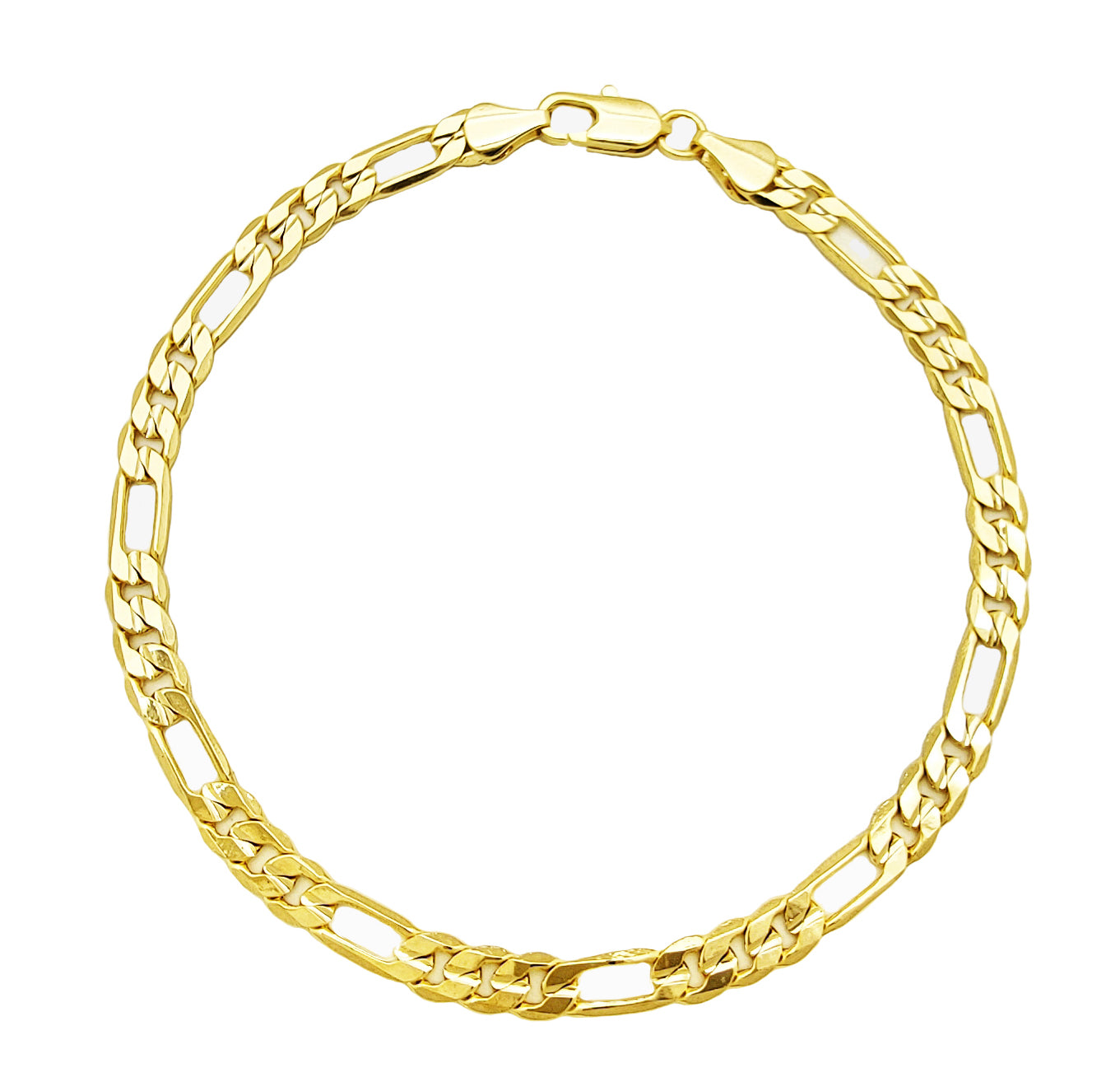 Gold Figaro chain bracelet on a white background