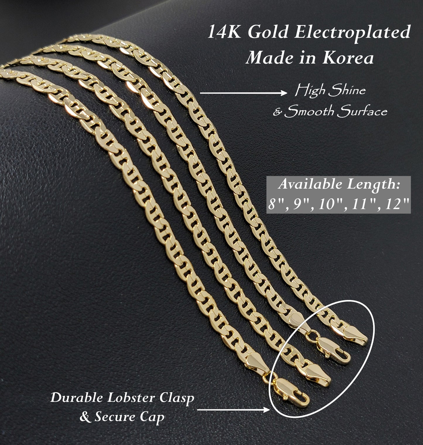 Brass concave mariner anklet available size and lobster clasp