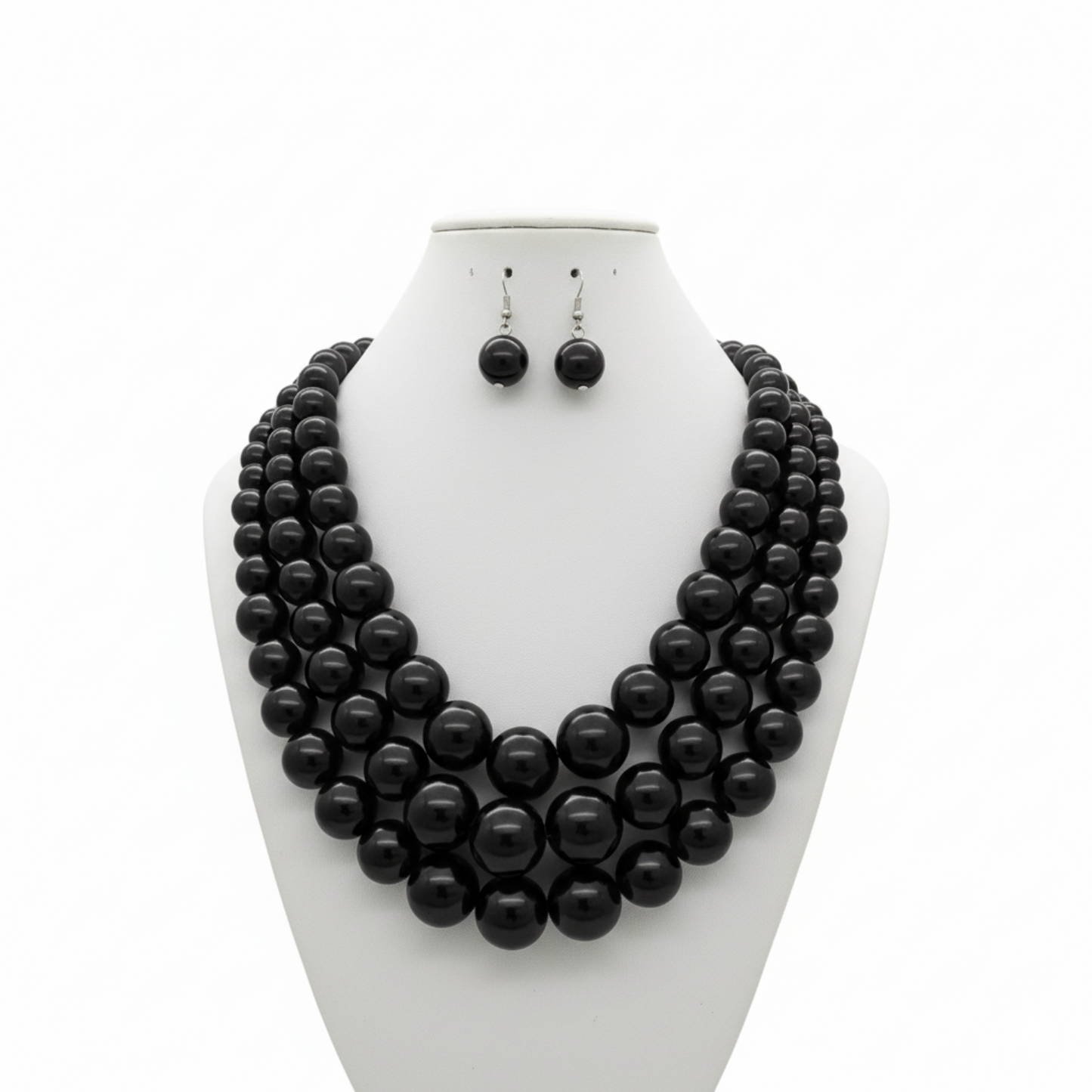 Black Pearl Necklace on White Display