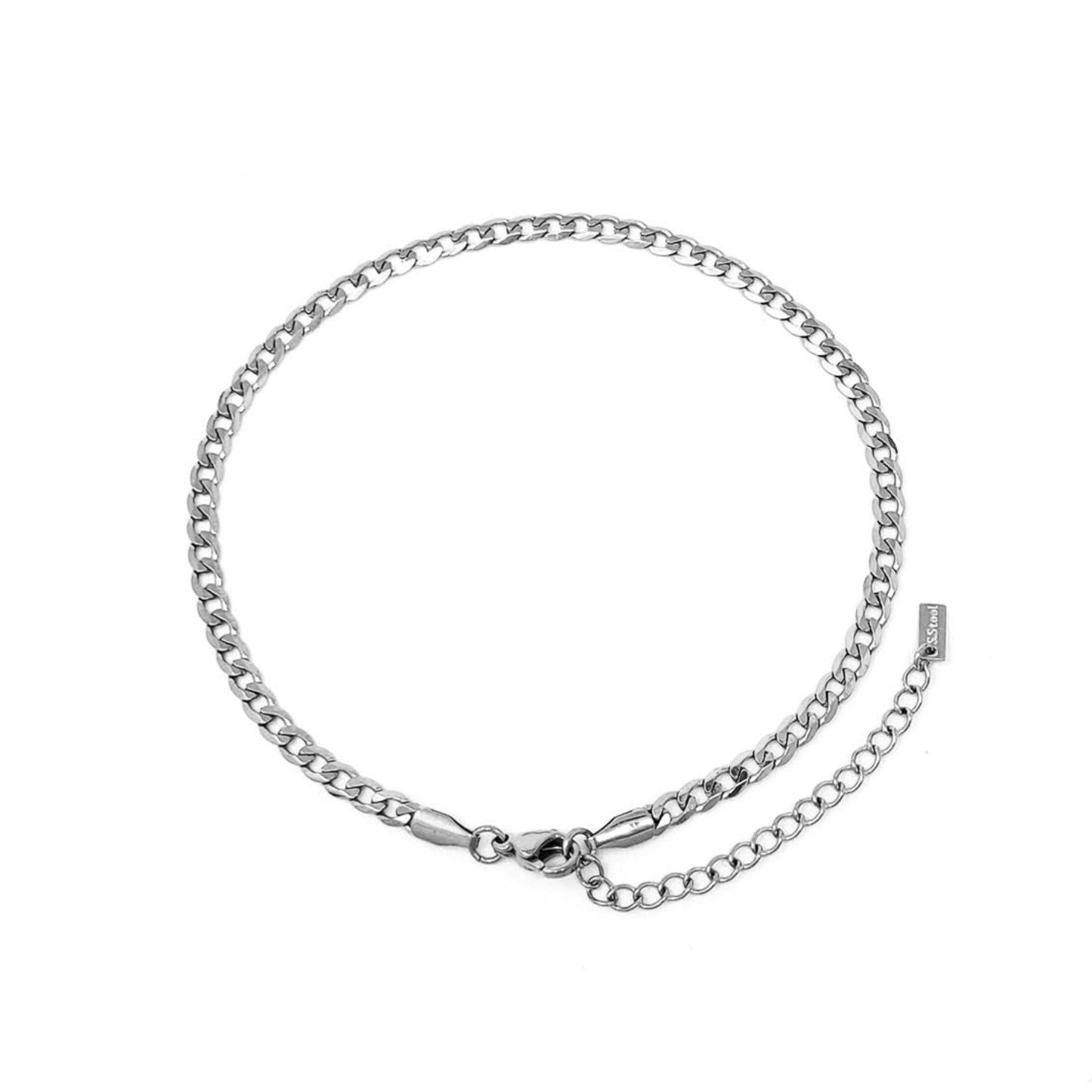 Silver chain Cuban anklet on a white background