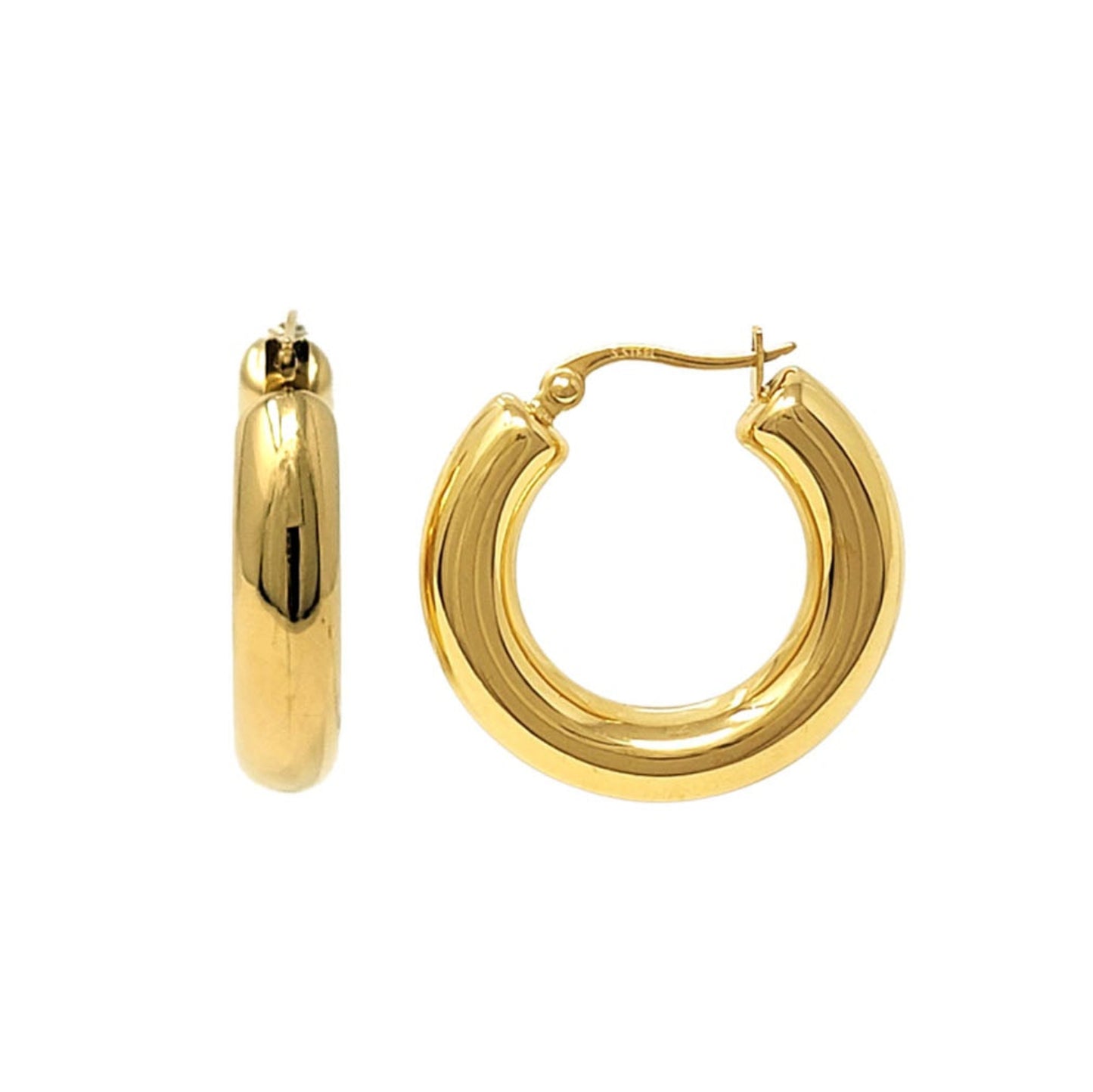 Gold hoop earrings on a white background