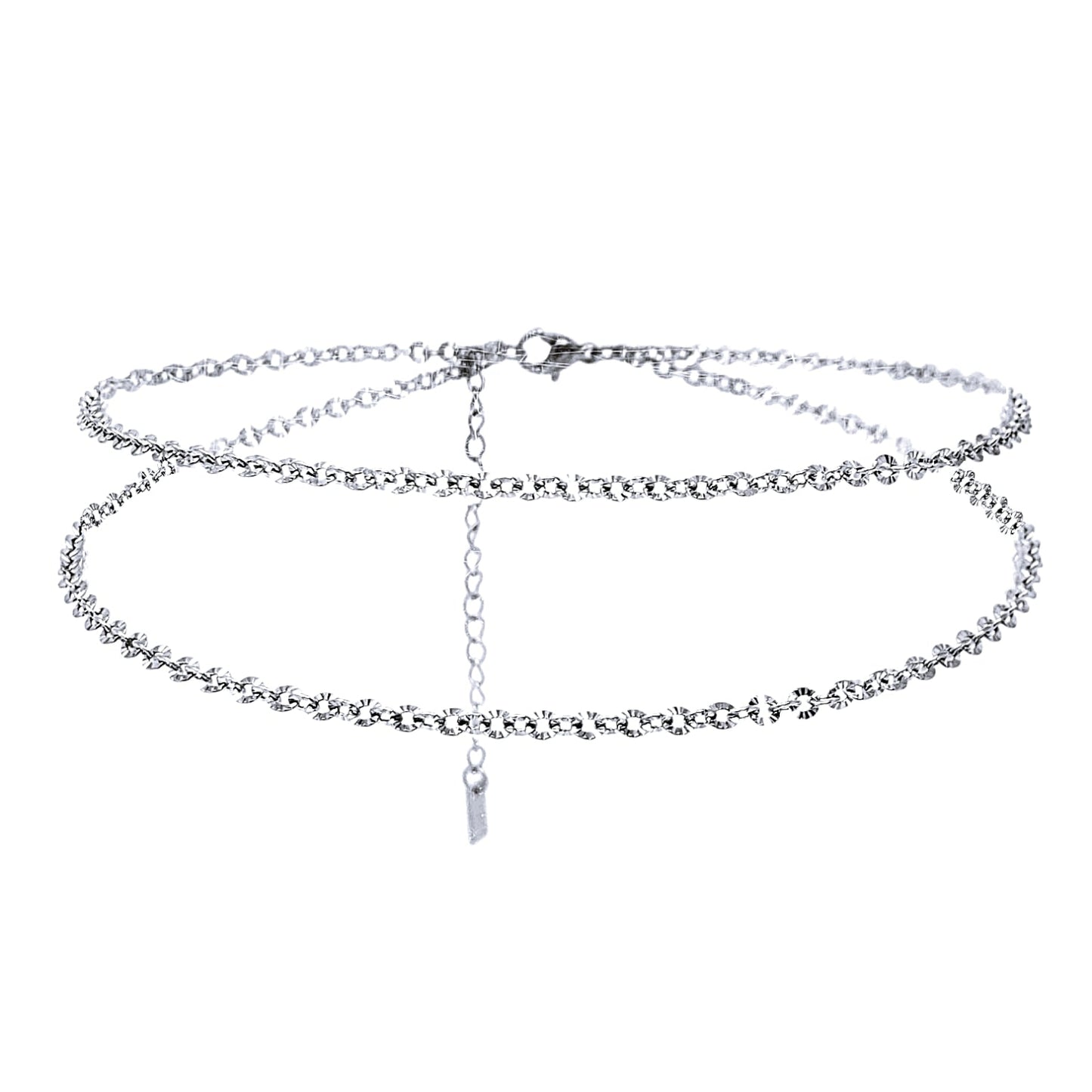 Silver chain belt on a white background