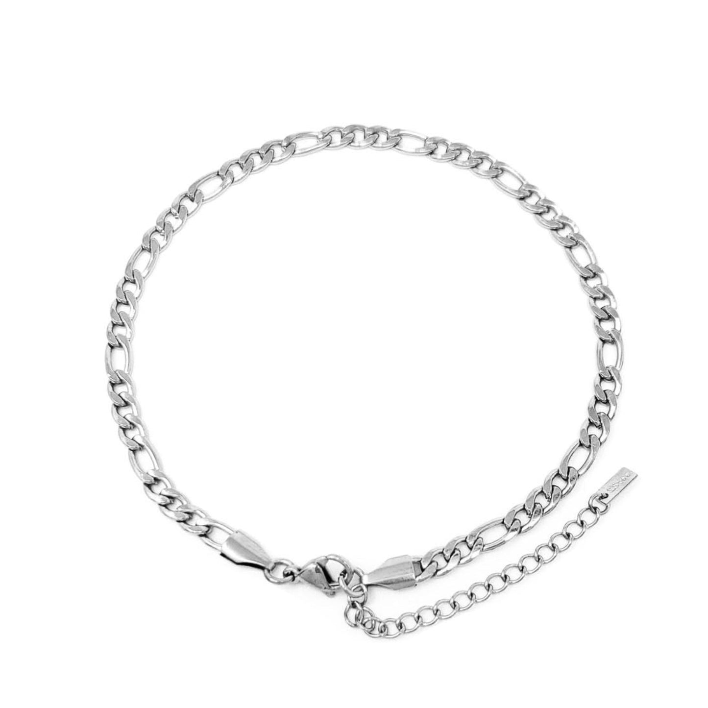Silver chain ankle bracelet on a white background