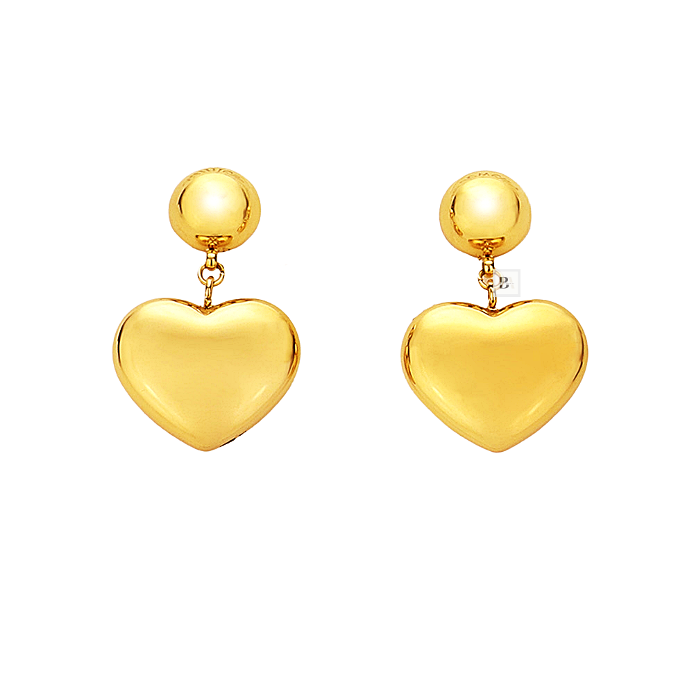 Gold heart-shaped earrings on a white background