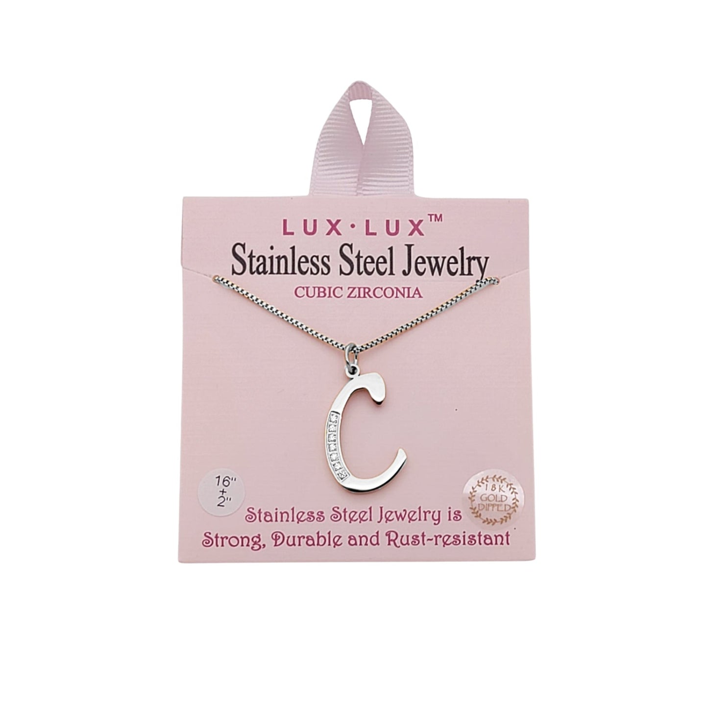 Necklace with 'C' pendant on card