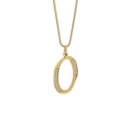 Gold necklace with an O pendant on a white background