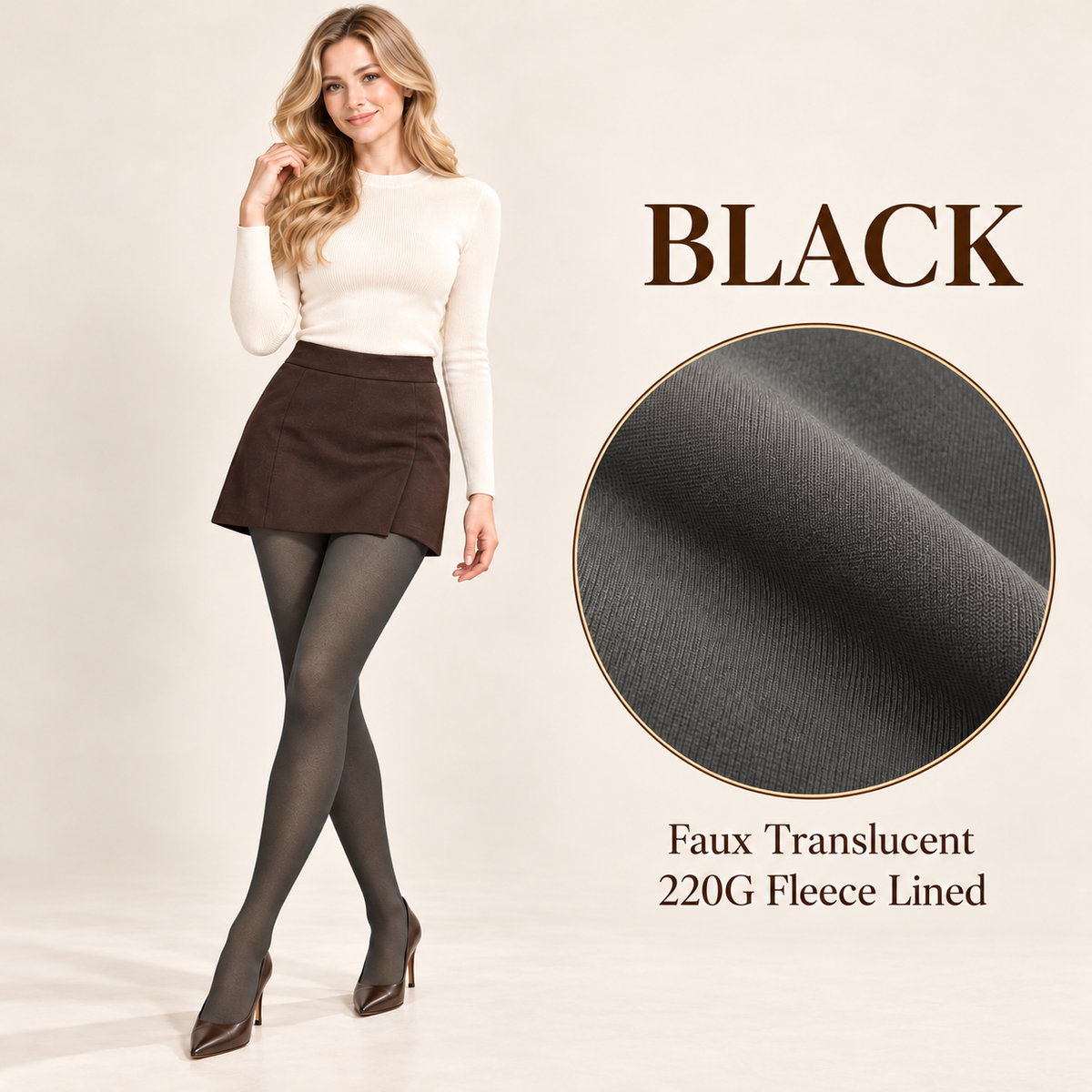 220G Fleece-Lined Tights with a Faux Sheer Look | M–XL & XL Petite