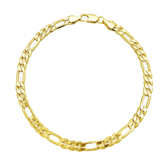 Gold Figaro chain bracelet on a white background