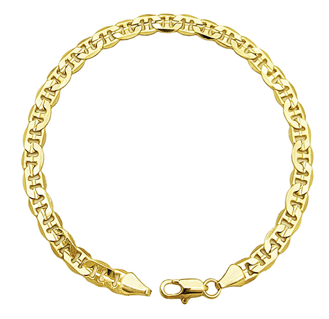 Gold mariner chain ankle bracelet on a white background