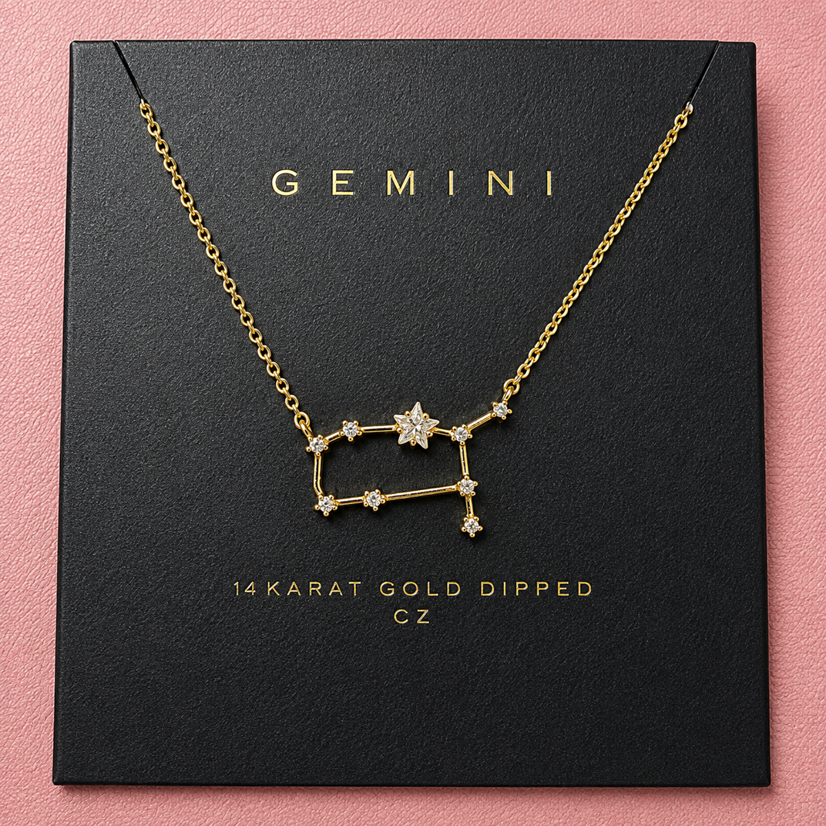 Zodiac Sign Necklace Gemini in black card package