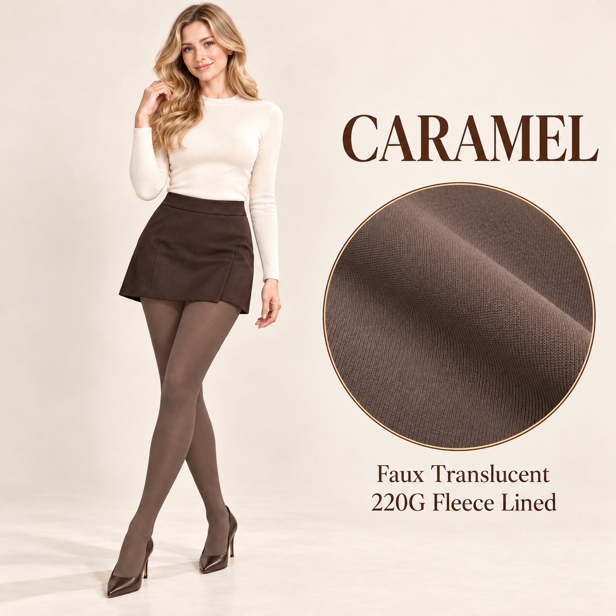 220G Fleece-Lined Tights with a Faux Sheer Look | M–XL & XL Petite