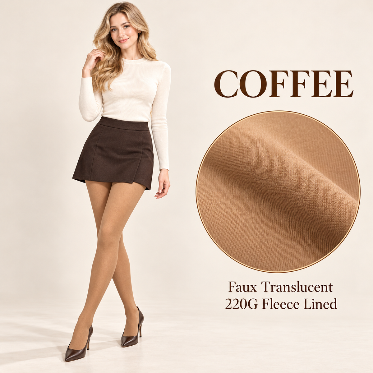 220G Fleece-Lined Tights with a Faux Sheer Look | M–XL & XL Petite