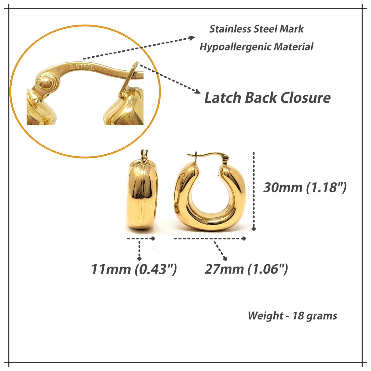 Stainless Steel Chunky Bold Hoop Earring's Detail