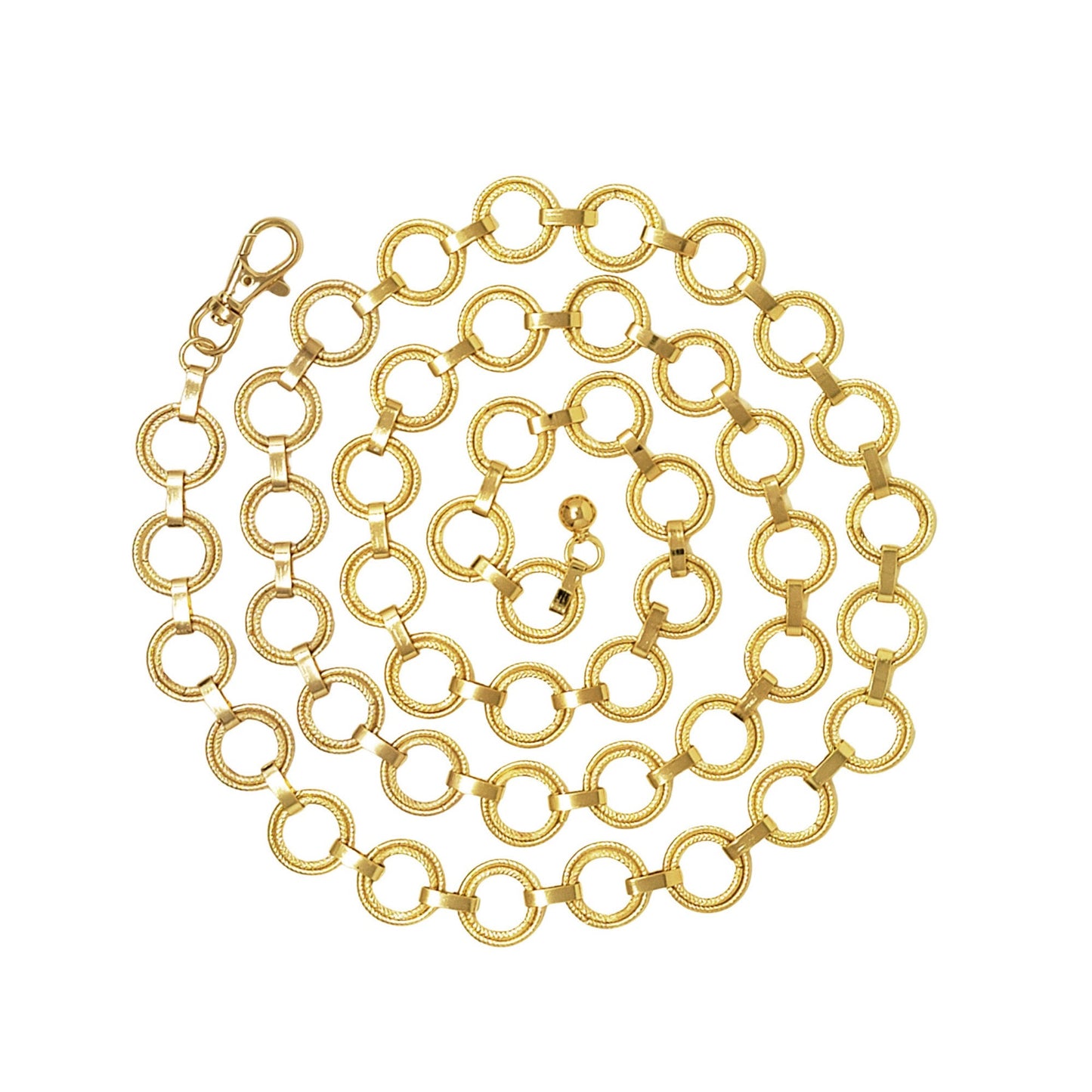 Gold chain necklace on a white background