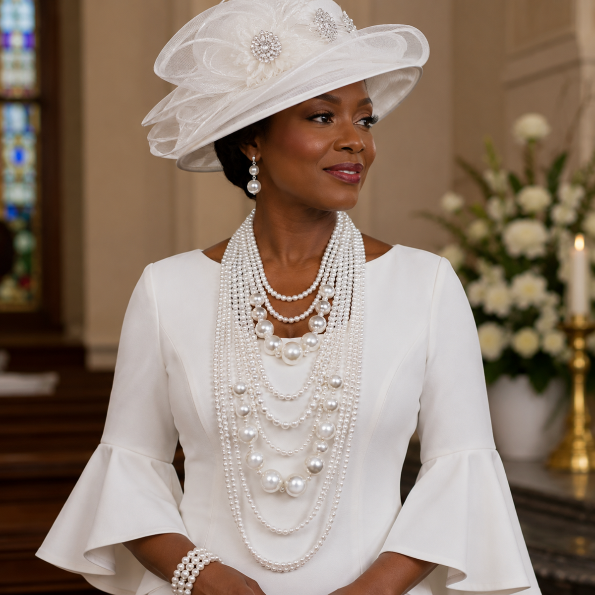 Multi-Strand-Pearl-Necklace-Hero-White-Lifestyle-Church-Look