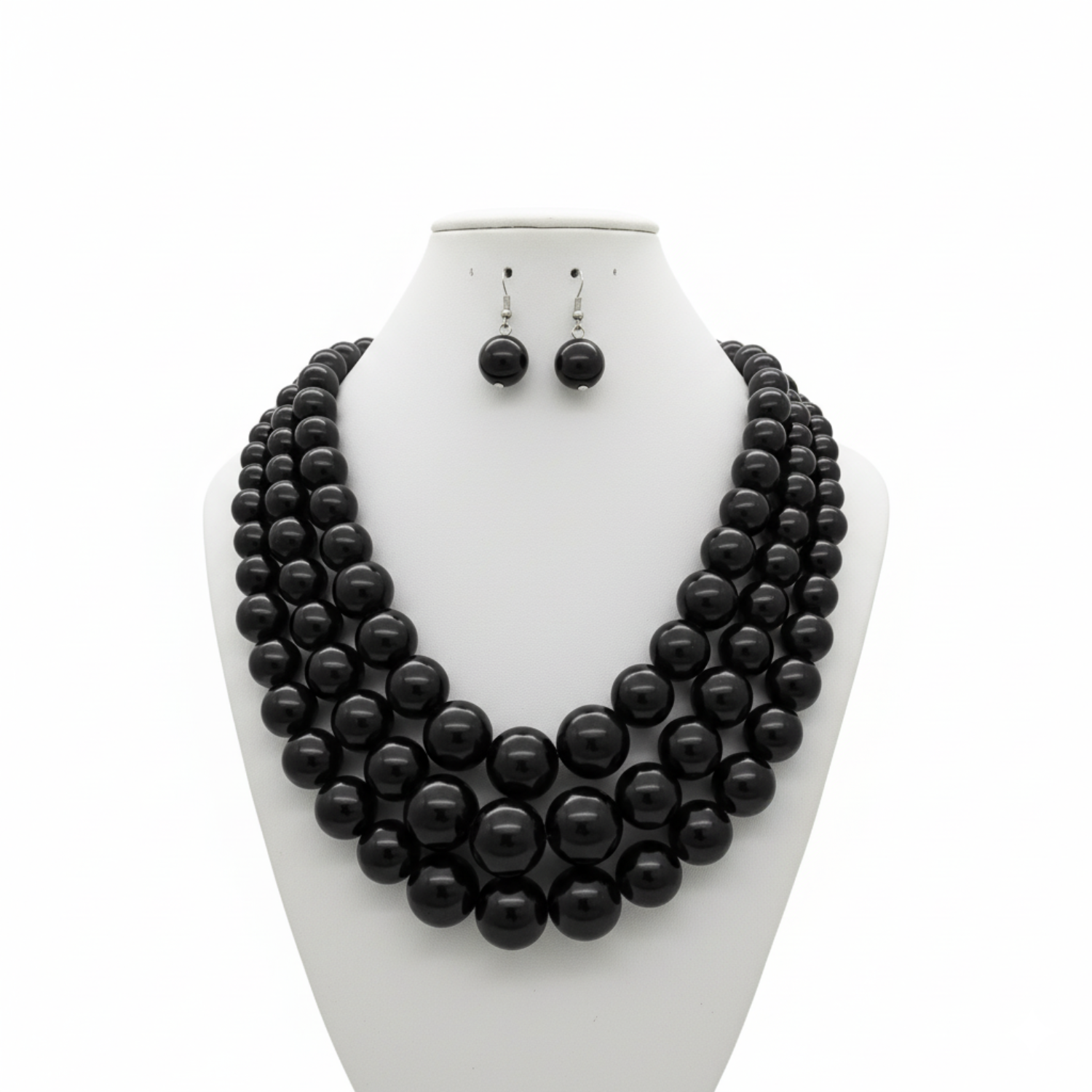 Black Pearl Necklace on White Display