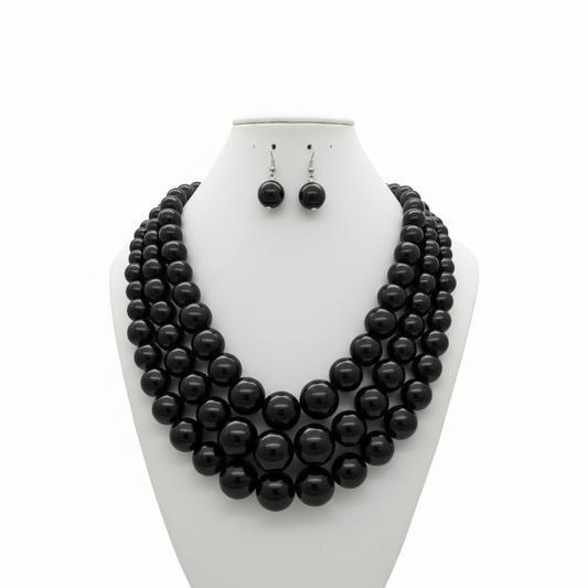 Black Pearl Necklace on White Display