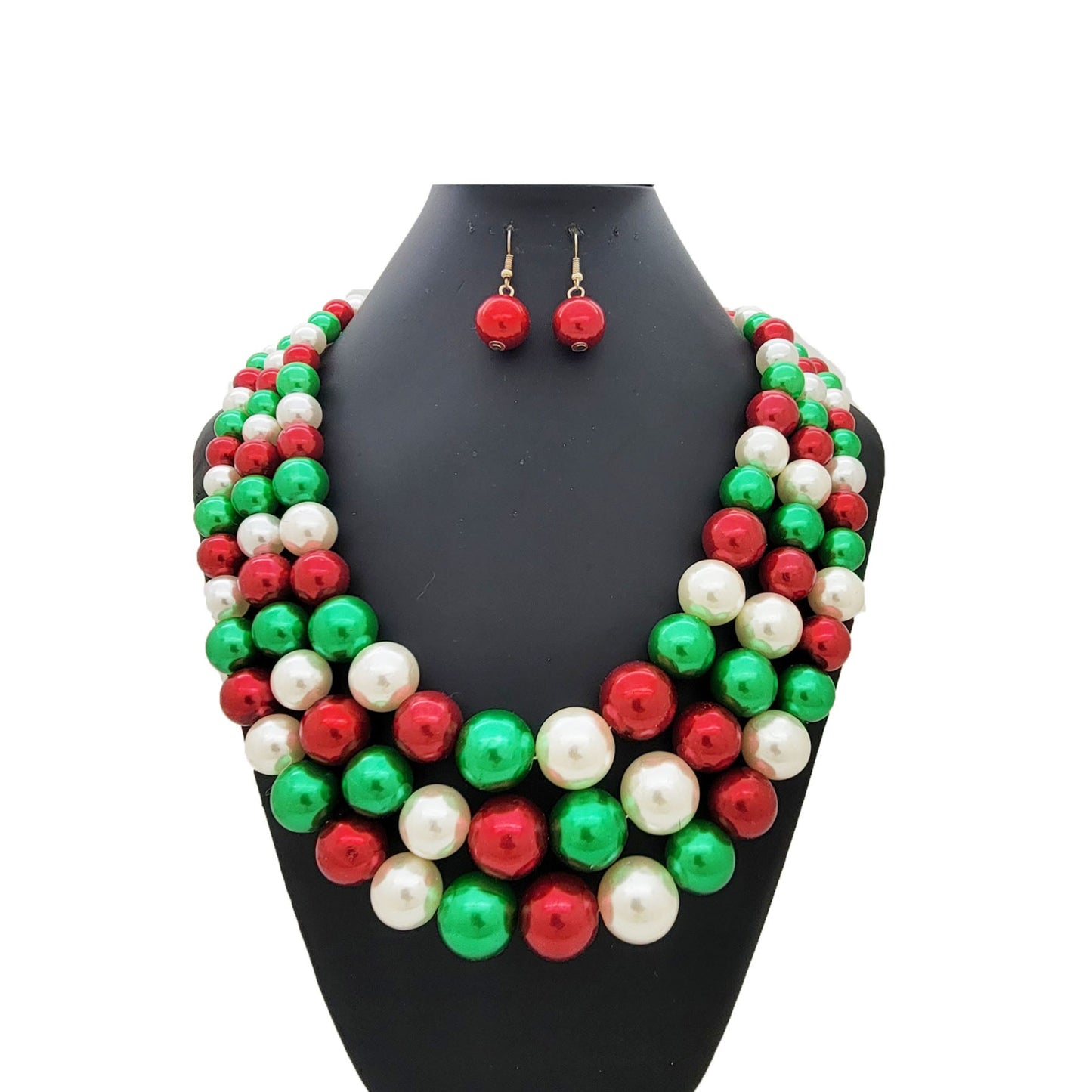 Christmas color Pearl Necklace on the Display