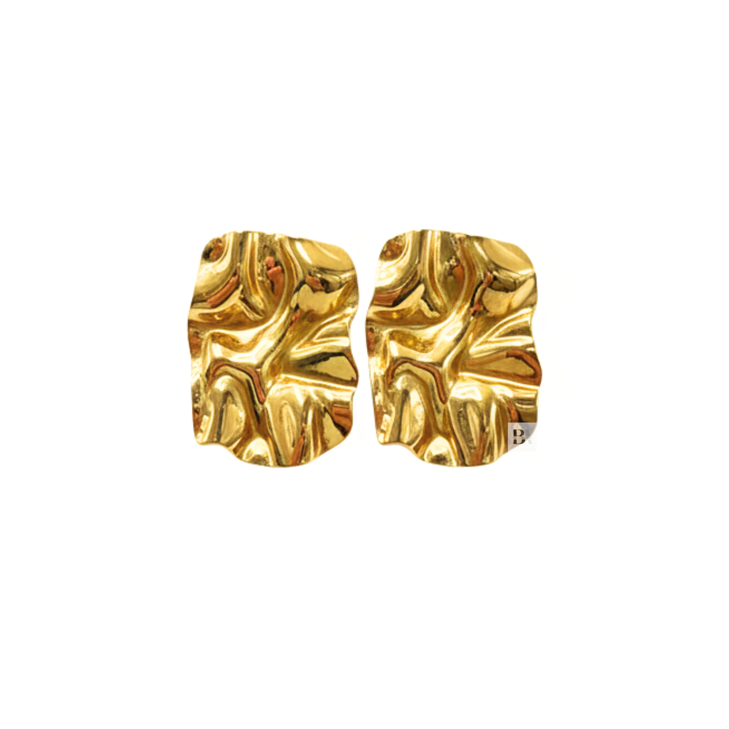 Gold marbled earrings on a white background