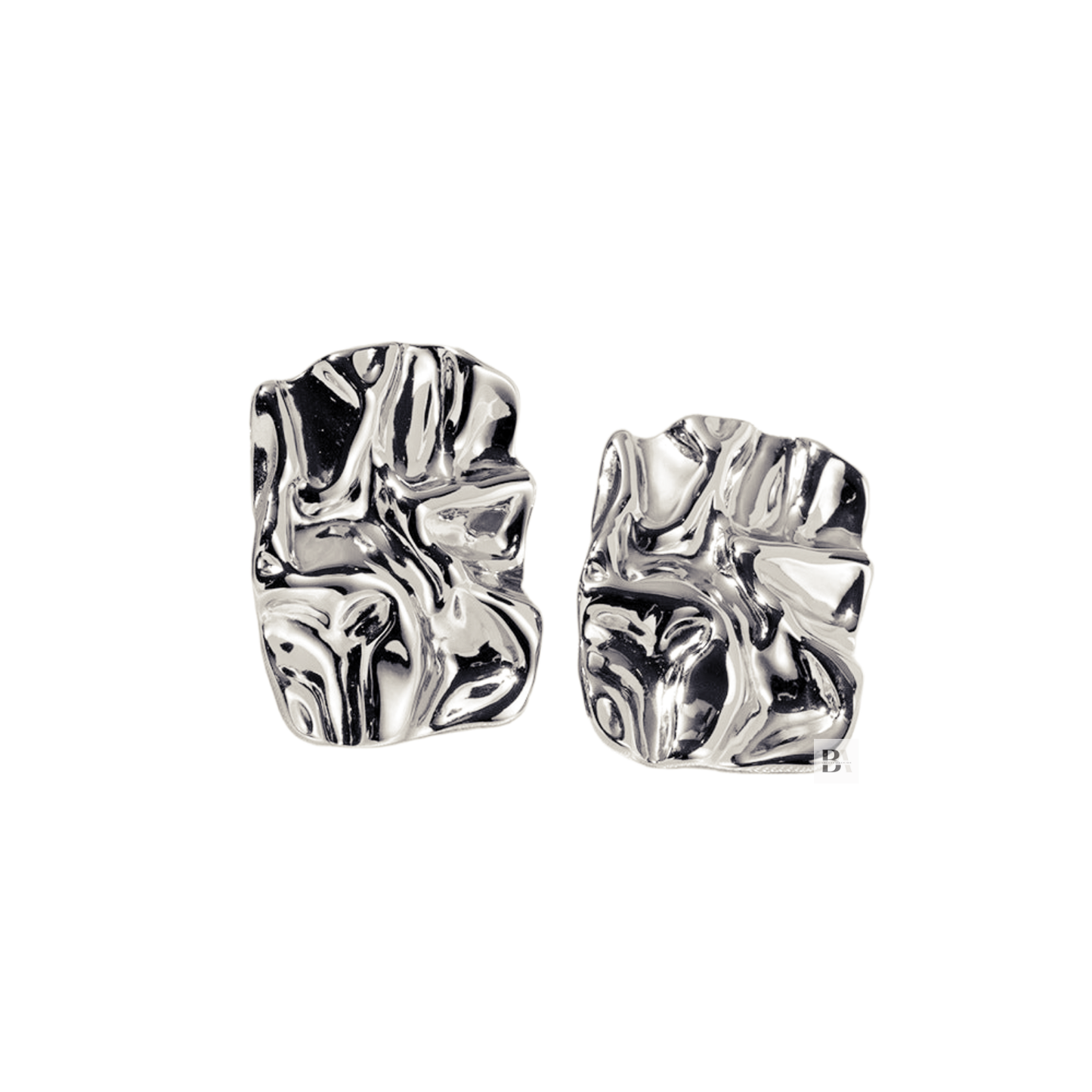 Pair of silver earrings on a white background