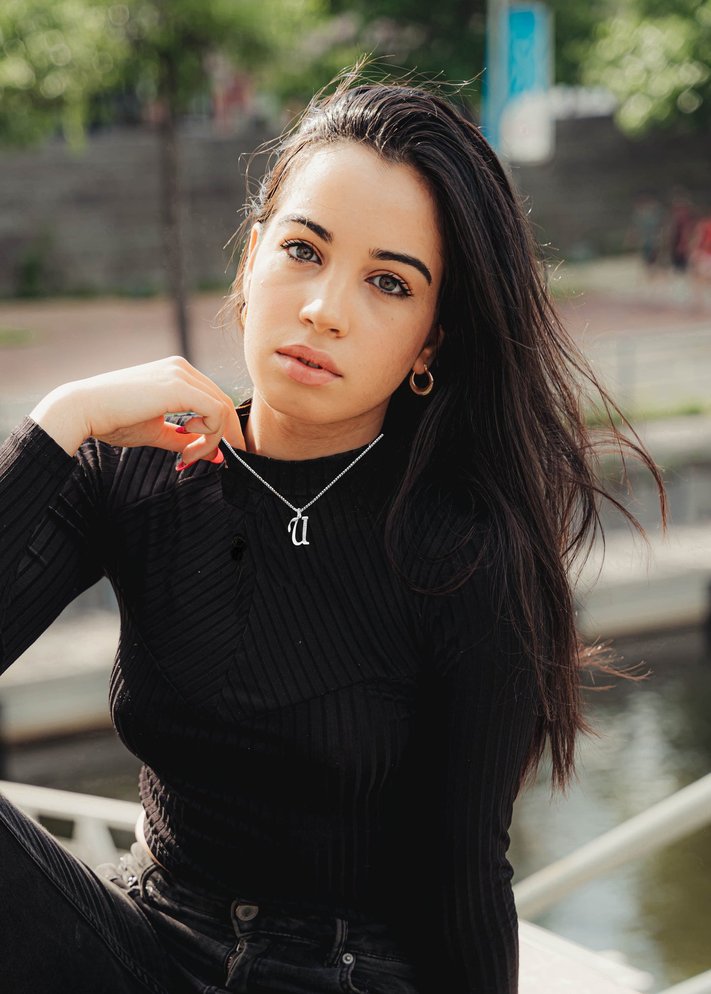 Stainless Steel Initial Necklace – Letter U with Cubic Zirconia