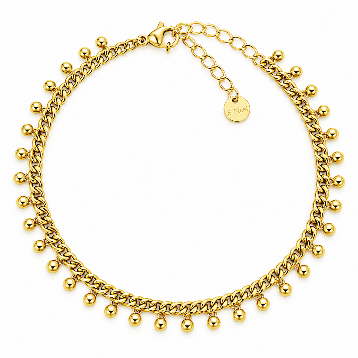 Stainless Steel Ball charms anklet in white background. 