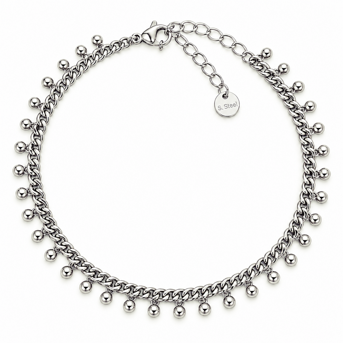 Stainless steel ball charms anklet in white background