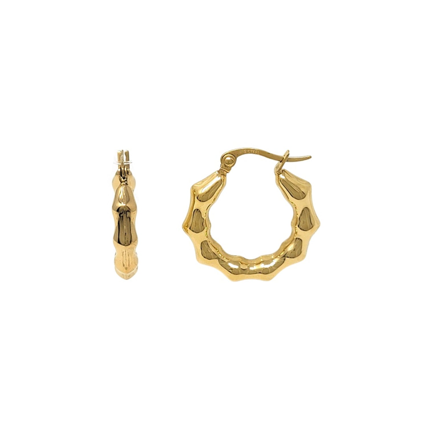 Gold hoop earrings on a white background