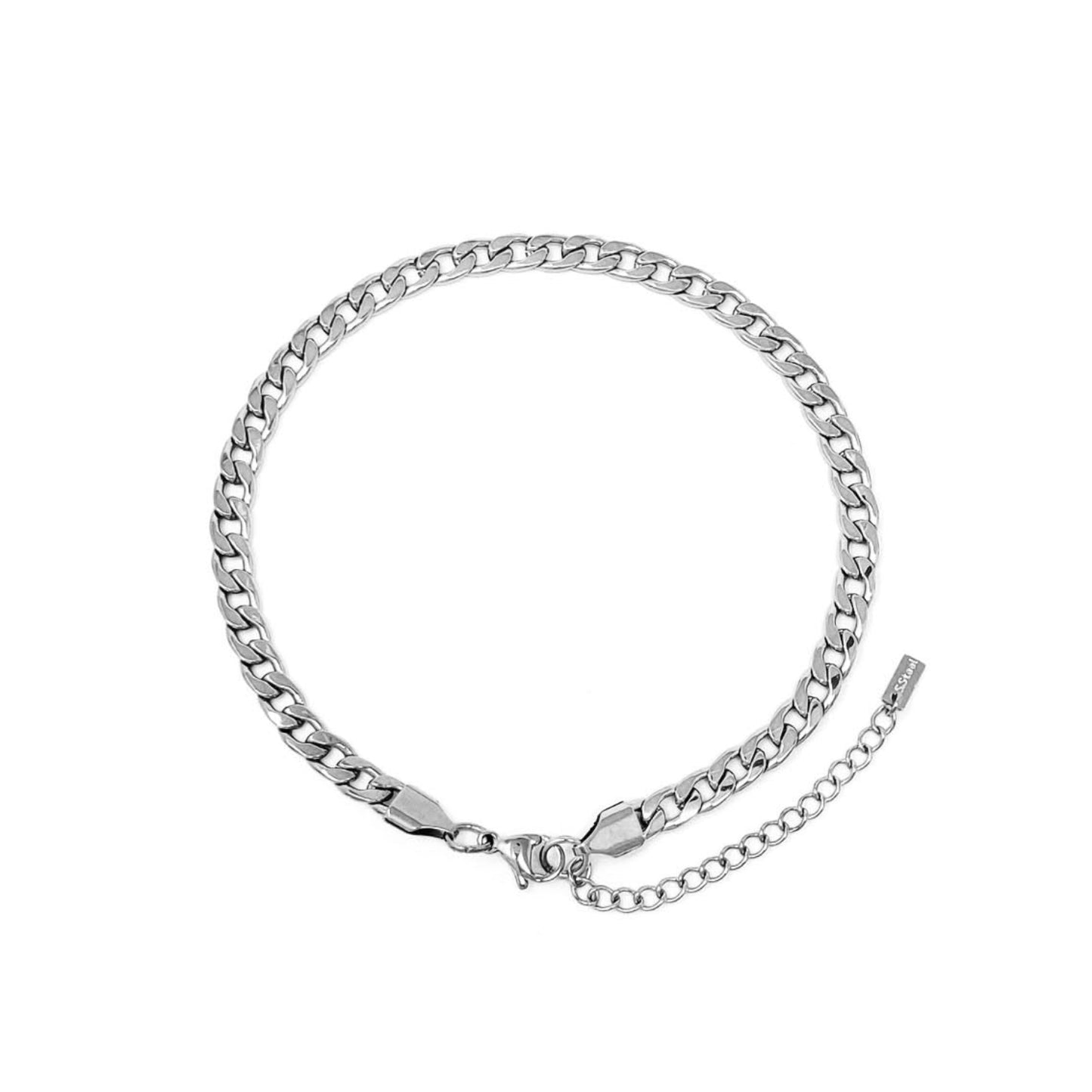 Silver chain ankle bracelet on a white background