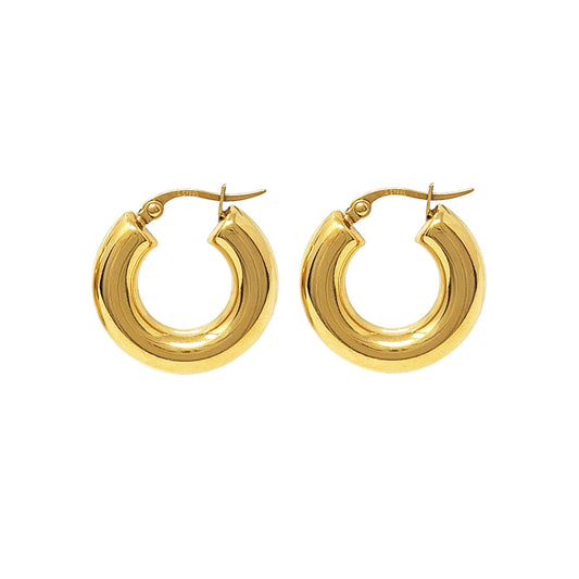 Gold hoop earrings on a white background