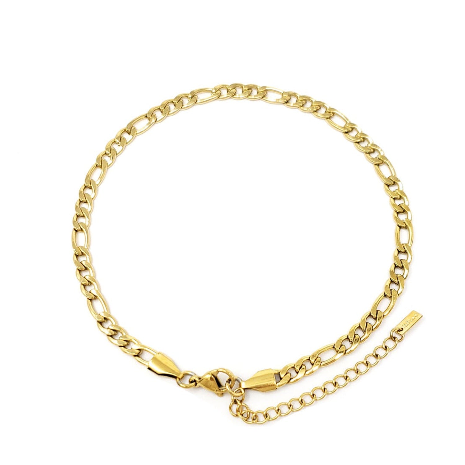 Gold Figaro chain bracelet on a white background