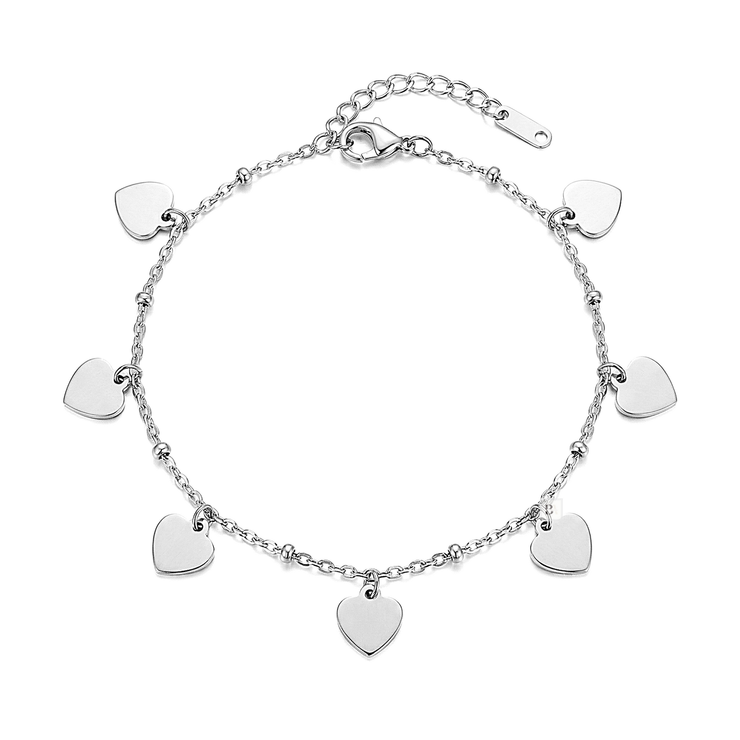 Stainless Steel Heart Charm Anklet in Silver