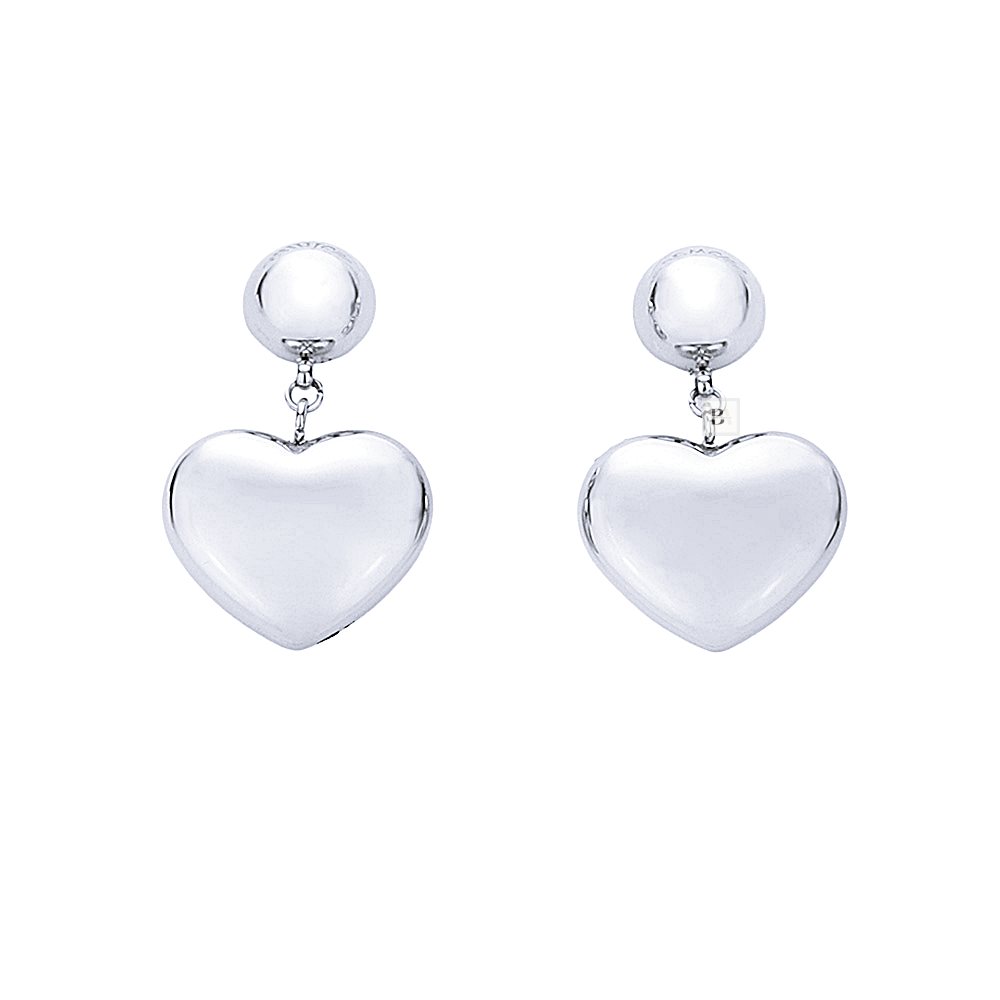 Heart-shaped silver earrings on a white background