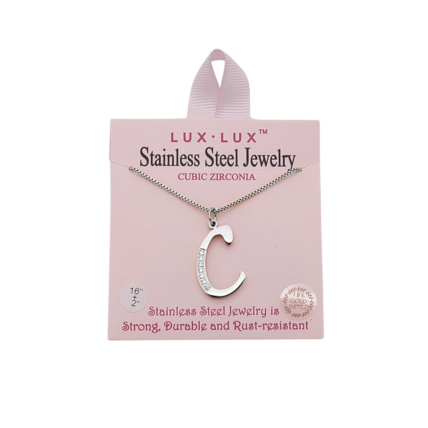 Necklace with 'C' pendant on card