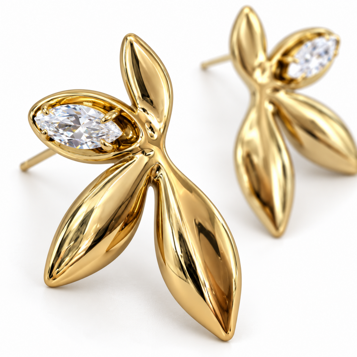 Showing leaf earring cubic zircon stone accent close up