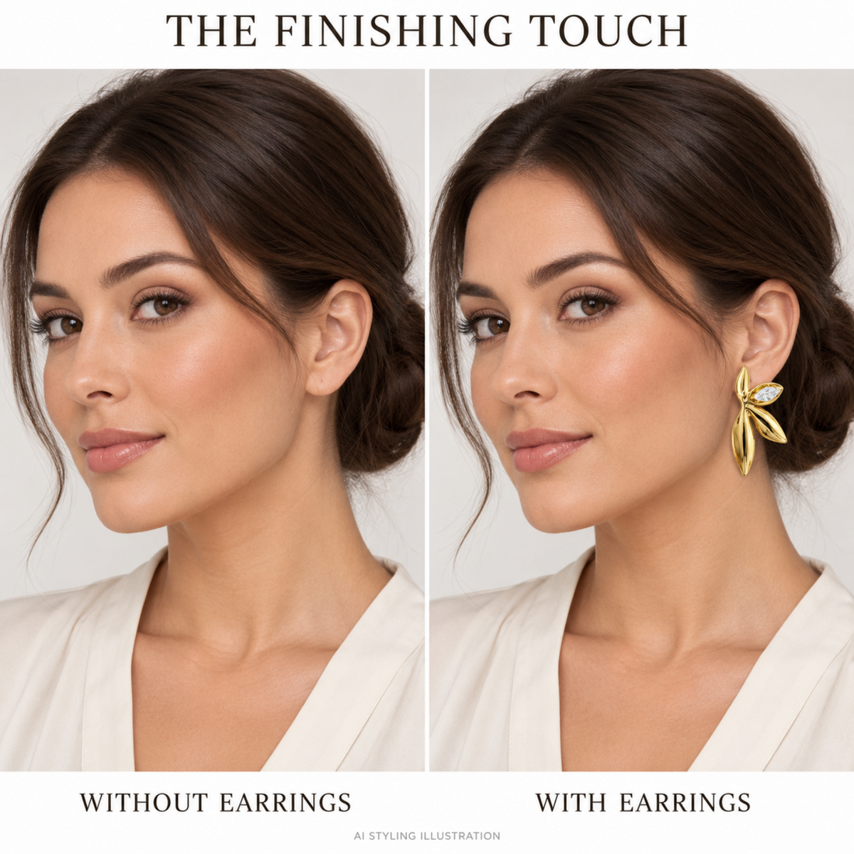 Showing without earrings and with earrings
