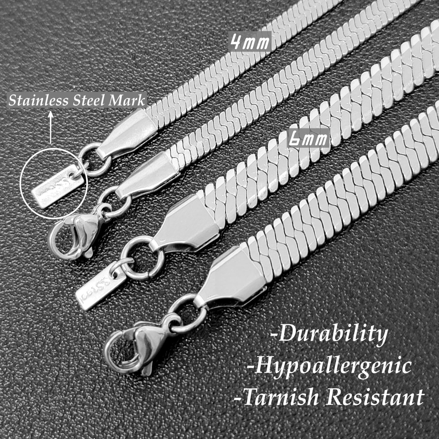 Stainless steel herringbone chain necklace detail