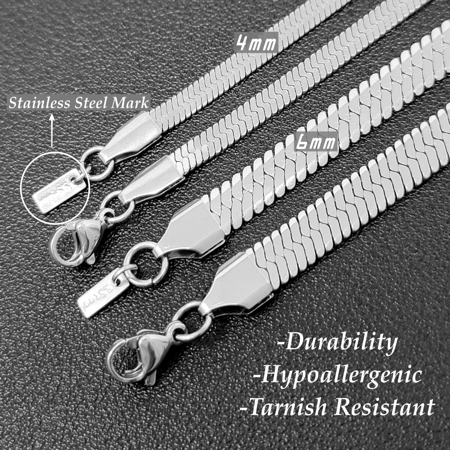 Stainless steel herringbone chain necklace detail