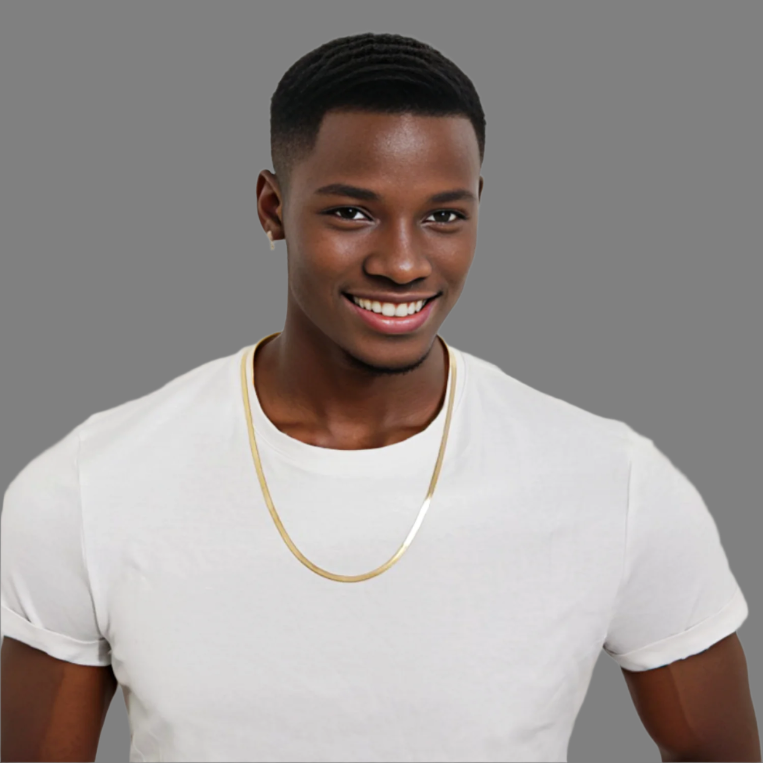 Men wearing Gold STAINLESS STEEL HERRINGBONE CHAIN Necklace